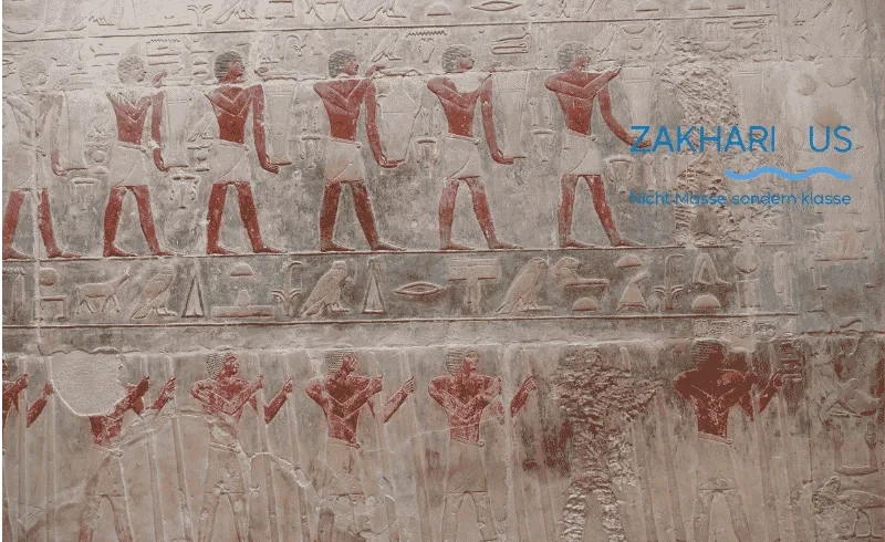 Farbiges Relief im Grab des Mereruka in Sakkara mit Szenen aus dem Alltag